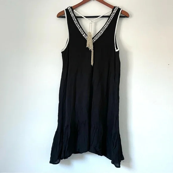 Free People Crazy For Love Dress Black Embroidered Beaded V-Neck Women’s Small - Picture 4 of 10
